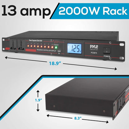 10 Outlet Power Sequencer Conditioner - 2000W LCD Display Rack Mount