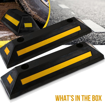 2-Pack Topes de Rueda Resistentes para Estacionamiento de Caucho Reflectante Amarillo