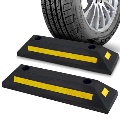 2-Pack Topes de Rueda Resistentes para Estacionamiento de Caucho Reflectante Amarillo