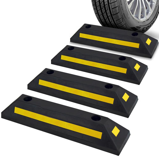 Vehicle Wheel Stop 4-Pack Parking Assistance Reflective Rubber Yellow