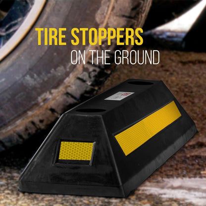 Vehicle Wheel Stop 4-Pack Parking Assistance Reflective Rubber Yellow