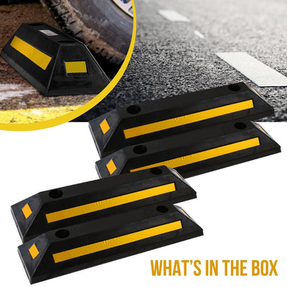 Vehicle Wheel Stop 4-Pack Parking Assistance Reflective Rubber Yellow
