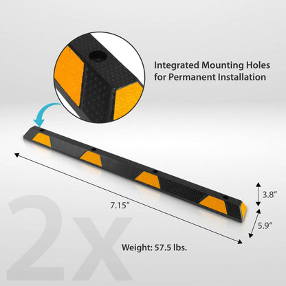 72 Heavy-Duty Rubber Wheel Stops Reflective Strips Pack of 2