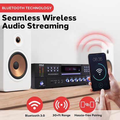 3000W 4-Channel Bluetooth Amplifier - Wireless Streaming HDMI USB Rack Mount