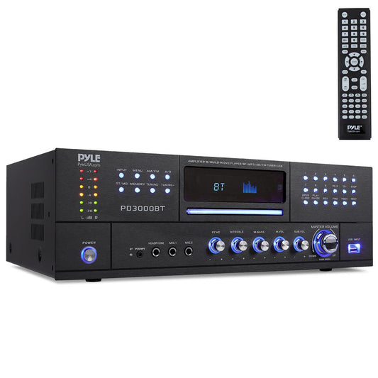 4-Channel Bluetooth Amplifier 3000W Peak CD/DVD Player FM Radio