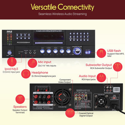 4-Channel Bluetooth Amplifier 3000W Peak CD/DVD Player FM Radio