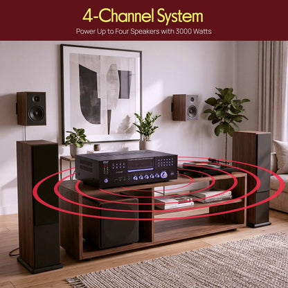 4-Channel Bluetooth Amplifier 3000W Peak CD/DVD Player FM Radio