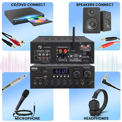 Amplificador Estéreo con Bluetooth Sonido HiFi 300W Panel Metálico
