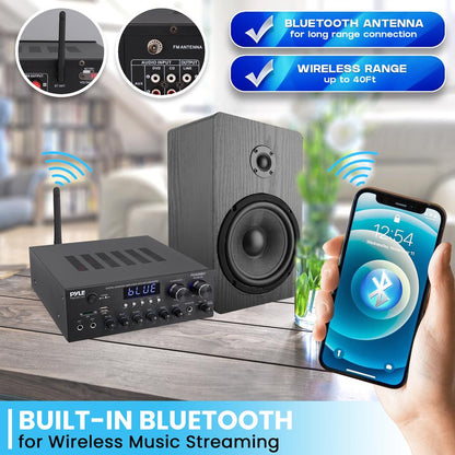 Amplificador Estéreo con Bluetooth Sonido HiFi 300W Panel Metálico