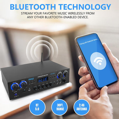 Amplificador de cine en casa Bluetooth 800W, 4 canales, diseño compacto