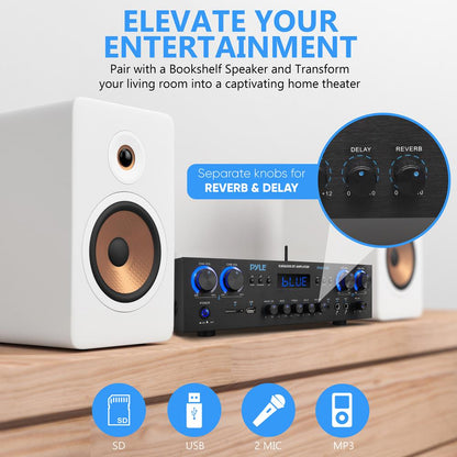 Amplificador de cine en casa Bluetooth 800W, 4 canales, diseño compacto