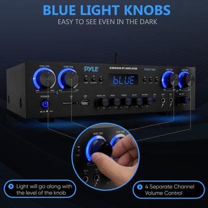 Amplificador de cine en casa Bluetooth 800W, 4 canales, diseño compacto