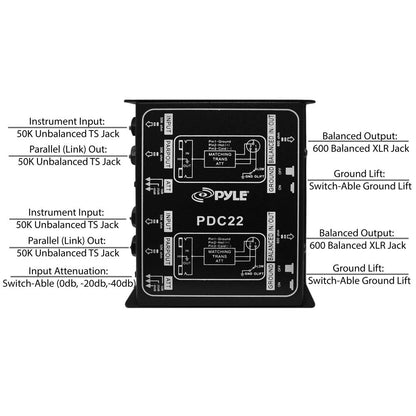 Dual Passive DI Box - Hum Eliminator Steel Chassis 1/4 to XLR