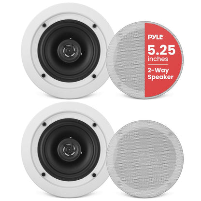 5.25 Ceiling Speakers Pair 2-Way Stereo Flush Mount 150W White