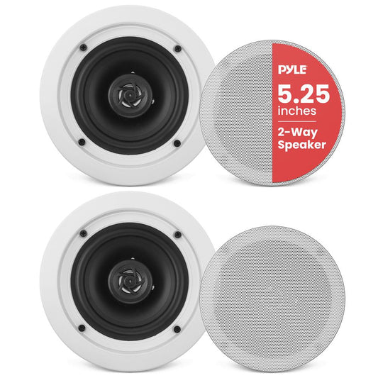 5.25 Ceiling Speakers Pair 2-Way Stereo Flush Mount 150W White