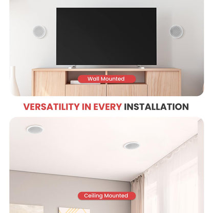 5.25 Ceiling Speakers Pair 2-Way Stereo Flush Mount 150W White