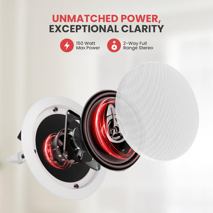 5.25 Ceiling Speakers Pair 2-Way Stereo Flush Mount 150W White