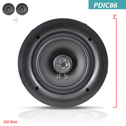 8 Altavoces de Techo/Pared Par 250W Estéreo de 2 Vías Montaje Empotrado