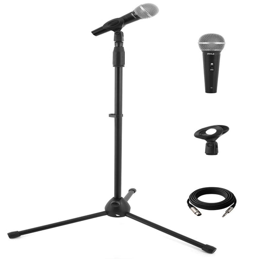 Dynamic Microphone Kit - Clear Sound Metal Stand Canvas Bag 16.4ft Cable