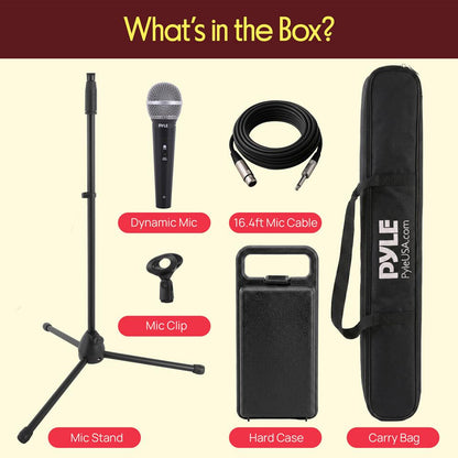 Dynamic Microphone Kit - Clear Sound Metal Stand Canvas Bag 16.4ft Cable