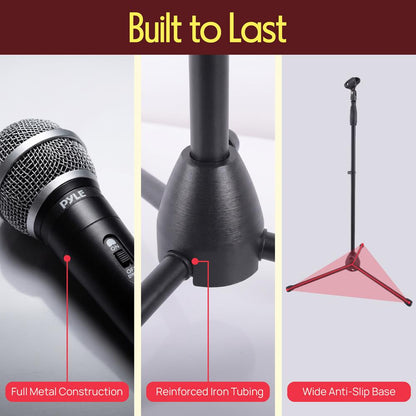 Dynamic Microphone Kit - Clear Sound Metal Stand Canvas Bag 16.4ft Cable