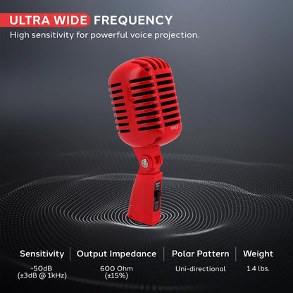 Micrófono Vocal Dinámico Retro - Claridad de Voz - Rojo
