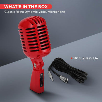 Micrófono Vocal Dinámico Retro - Claridad de Voz - Rojo