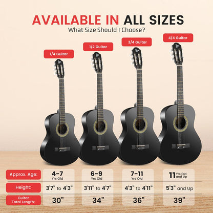 Beginner Acoustic Guitar Kit 1/2 Size All Wood 34 Matte Finish