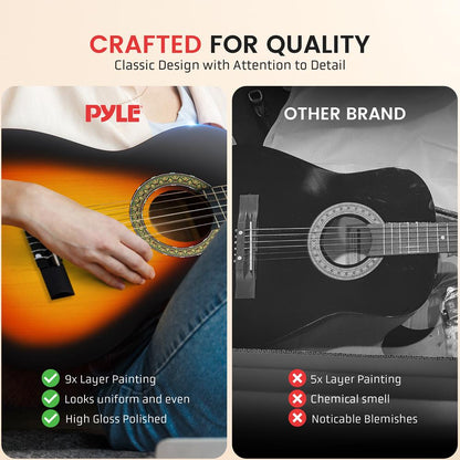 Kit de guitarra acústica para principiantes, 34, Sunburst, de madera, para niños/adultos