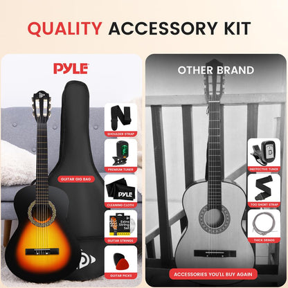 Kit de guitarra acústica para principiantes, 34, Sunburst, de madera, para niños/adultos