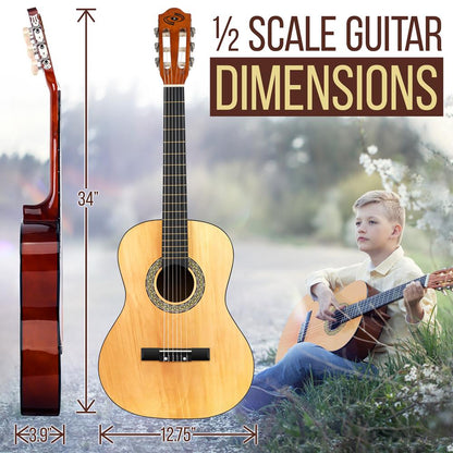 Beginner Acoustic Guitar Kit 1/2 Size All Wood Natural Ash 34