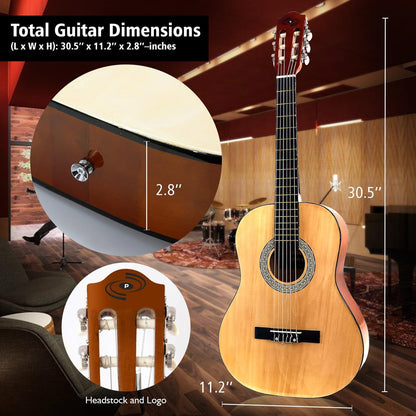 Acoustic Guitar Kit Beginner 3/4 Size All Wood 36 Natural Ash