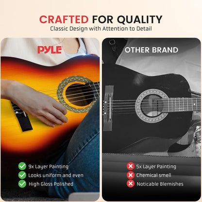 Kit de guitarra acústica para principiantes, 39, madera de tilo, marrón brillante