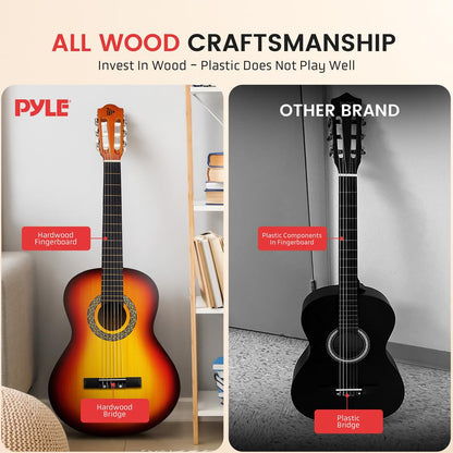 Kit de guitarra acústica para principiantes, 39, madera de tilo, marrón brillante