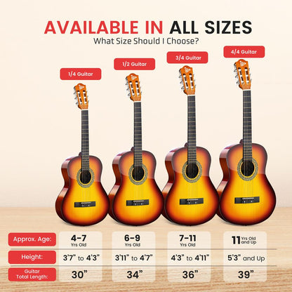 Kit de guitarra acústica para principiantes, 39, madera de tilo, marrón brillante