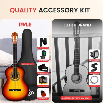 Kit de guitarra acústica para principiantes, 39, madera de tilo, marrón brillante