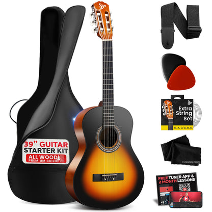 Beginner Acoustic Guitar Kit 39 Wood Sunburst