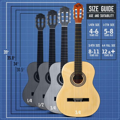 Kit de guitarra acústica, apto para principiantes, todo de madera, 39, fresno natural