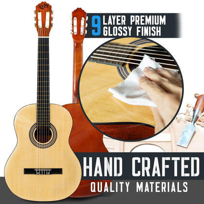 Kit de guitarra acústica, apto para principiantes, todo de madera, 39, fresno natural