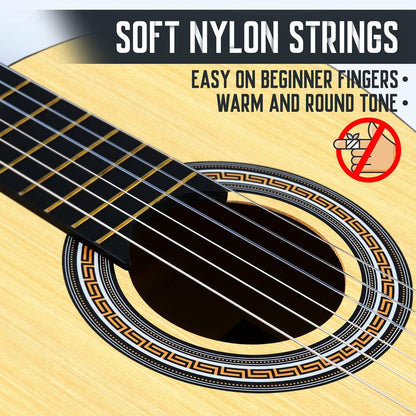 Kit de guitarra acústica, apto para principiantes, todo de madera, 39, fresno natural