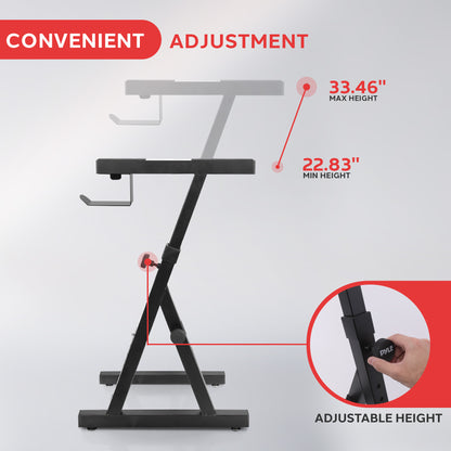 Soporte plegable para teclado, diseño en Z estable, acero ajustable, negro