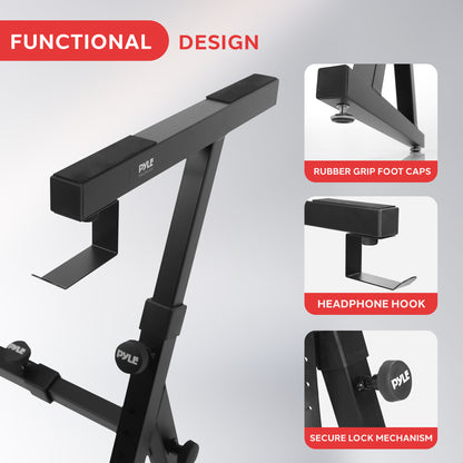 Soporte plegable para teclado, diseño en Z estable, acero ajustable, negro