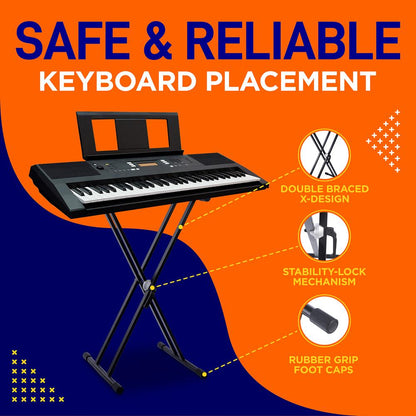 Electronic Keyboard Stand Stable Double Braced X-Design Steel