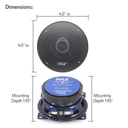Par de 4 altavoces para coche - Cono de polipropileno azul de 180 W de potencia máxima y borde de caucho butílico