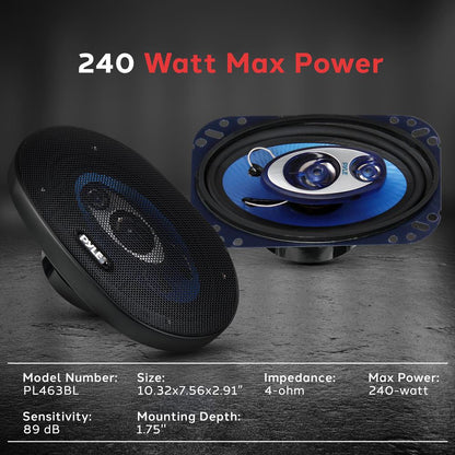Altavoces de coche triaxiales 4x6 240W con cono azul de caucho butílico
