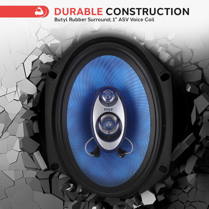 Car Speakers Pair 360W Blue Poly Cone Butyl Rubber Surround