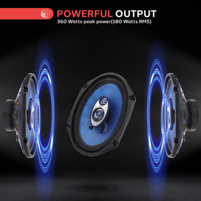Car Speakers Pair 360W Blue Poly Cone Butyl Rubber Surround