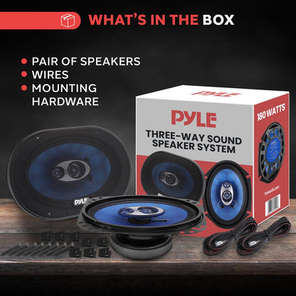 Car Speakers Pair 360W Blue Poly Cone Butyl Rubber Surround