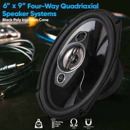 7x10 Car Speakers 500W Butyl Rubber Surround 4-Way Quadriaxial Pair