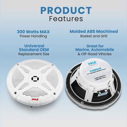 Par de Altavoces Marinos de 6.5 pulgadas 600W Impermeables Estéreo de 2 Vías Blancos